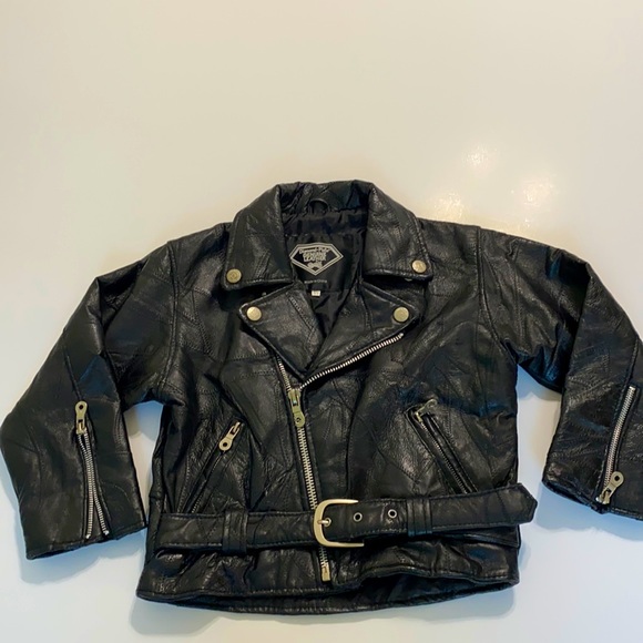 Vintage Other - Diamond Plate kids black genuine leather zip up motorcycle jacket size 6/7